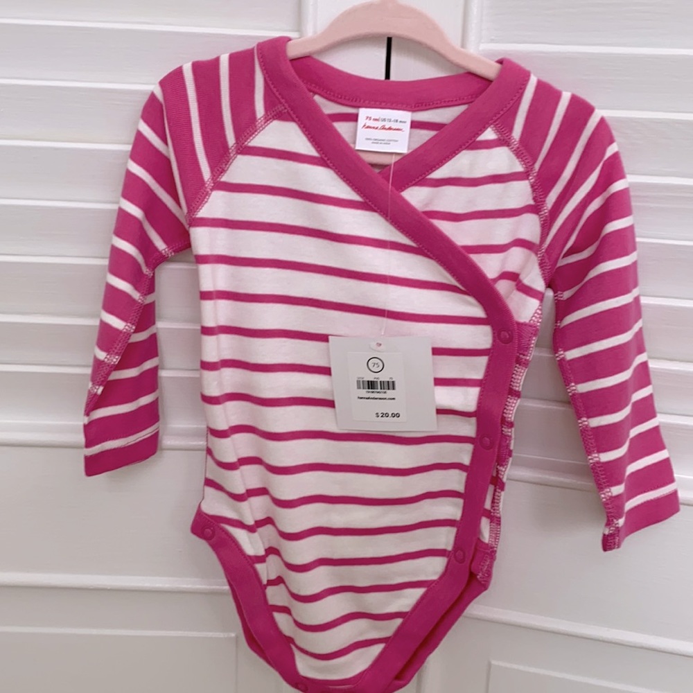 NWT Hanna Andersson side snap bodysuit white/pink 12-18 months